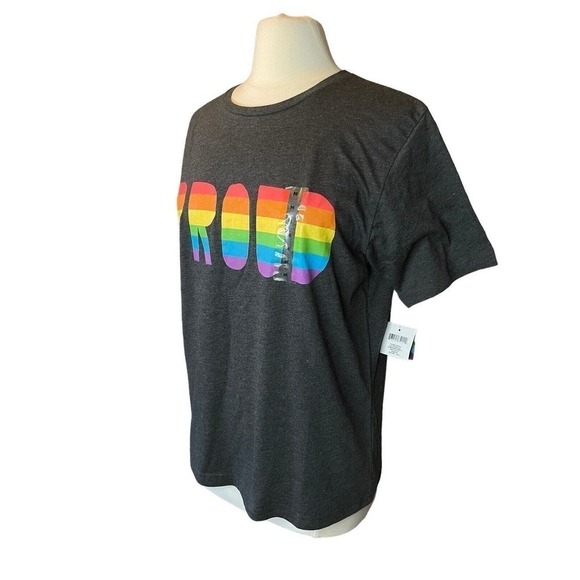 LGBTQ PRIDE "Proud" Tee Shirt Medium Dark Gray Rainbow Hallmark Brand New - Picture 2 of 9